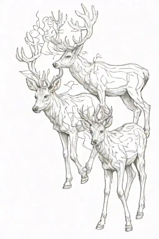 buck and doe walking together tattoo design idea
