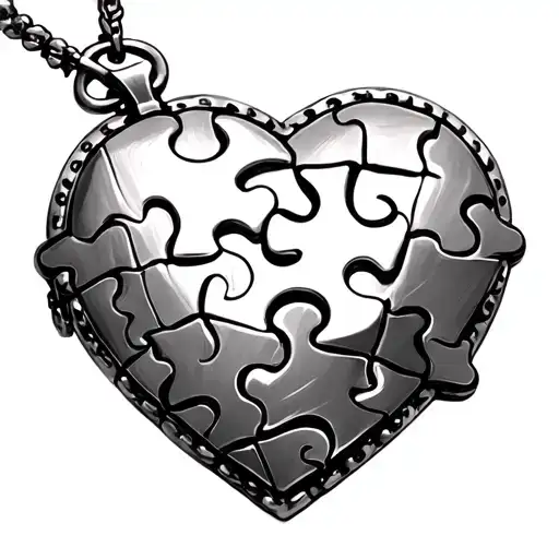 heart locket made of puzzle peices with a key tattoo design idea