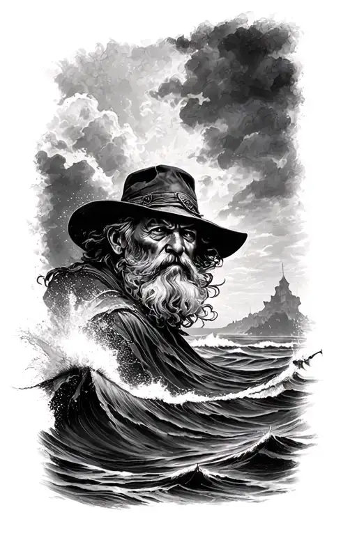Tattoo Design Brief: The Old Man and the Sea• Vertical layout - designed for inner forearm placement• Style: Semi-re tattoo design idea