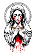 Virgin Mary praying hands crying blood tattoo design idea
