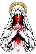 Virgin Mary praying hands crying blood tattoo design idea