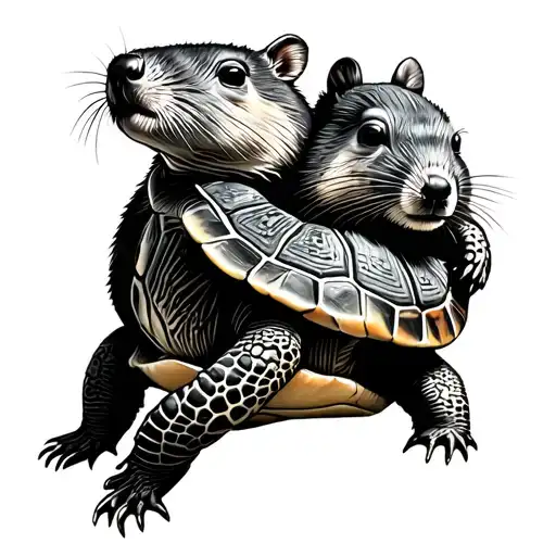 turtle and wombat hugging tattoo design idea