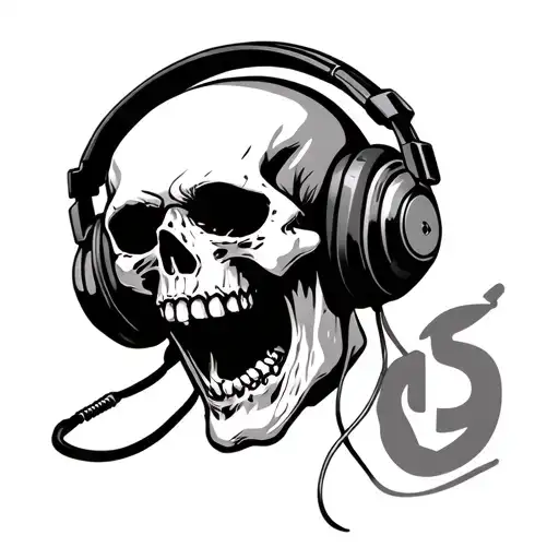 screaming skull wearing headphones   tattoo design idea