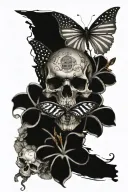 American flag with skull, cross with nails, type 1 diabetes, plumeria flower with butterfly,  tattoo design idea