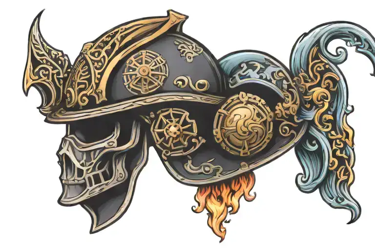 fire helmet tattoo design idea