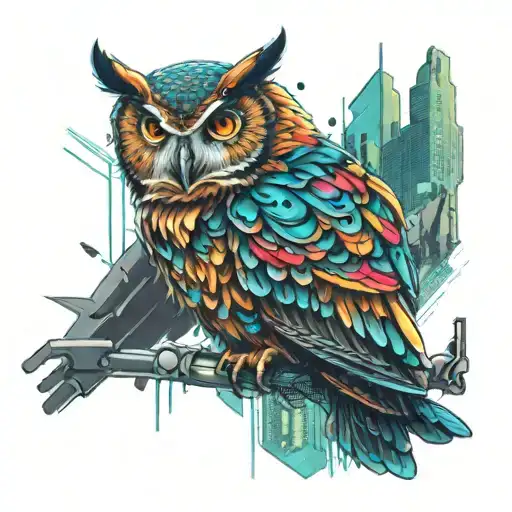 cyberpunk owl tattoo design idea