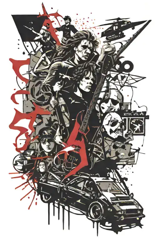 collage tattoo feat covers of Metallica albums 'Ride The Lightning', 'Master of Puppets', and '... And Justice For All' tattoo design idea