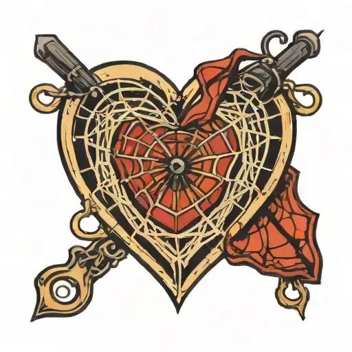 colour Spider Web Heart shaped lock tattoo design idea