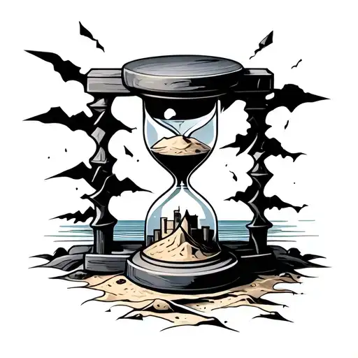 broken hourglass with sandcastle tattoo design idea