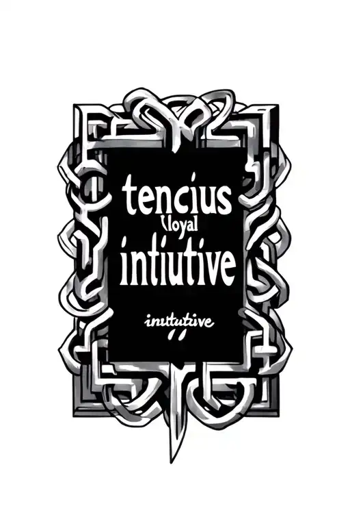 "tencious loyal intuitive" "tencious loyal intuitive" Labyrinth with words in it tattoo design idea