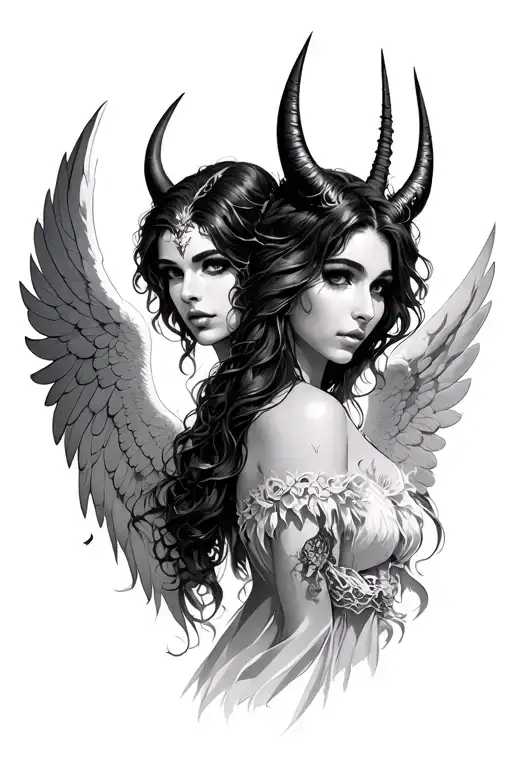 female angel and female demon tattoo design idea