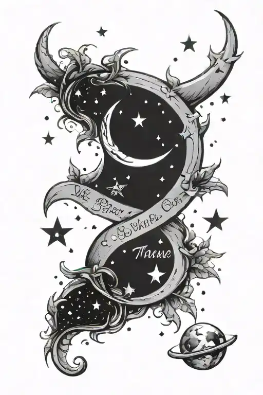 memorial tattoo for mom with a waxed crescent moon stars galaxies, and the words to thine own self be true tattoo design idea
