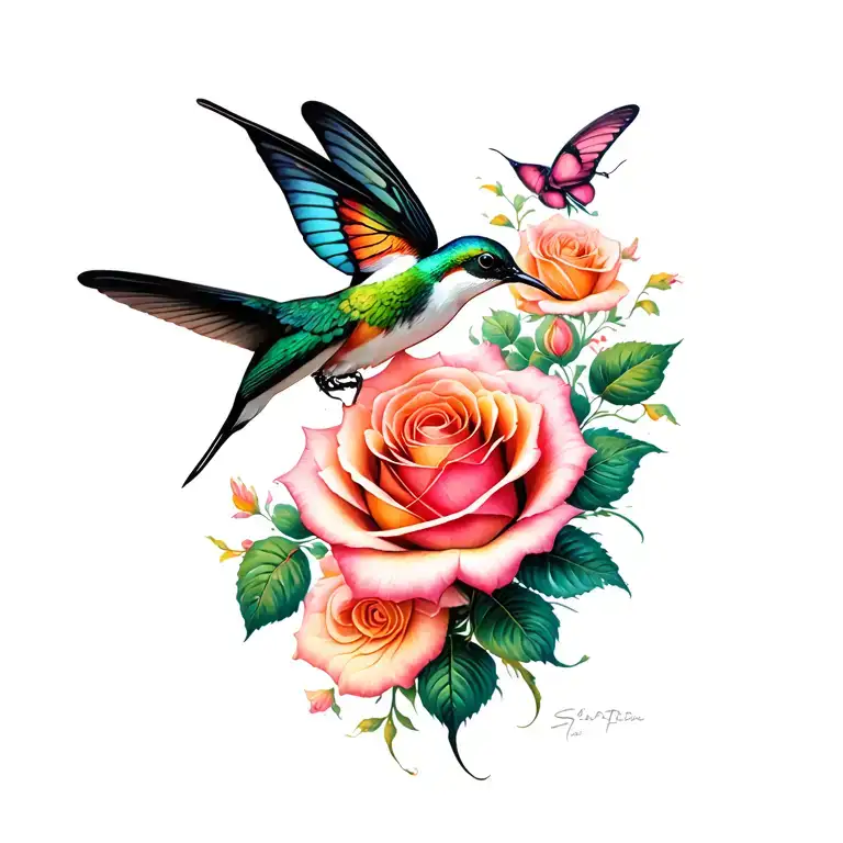 hummingbird rose butterfly tattoo tattoo design idea