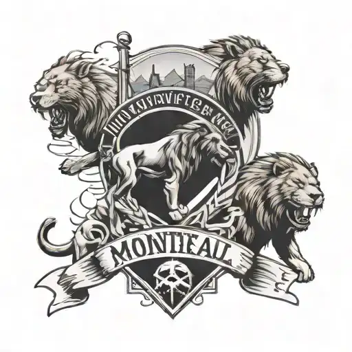 highway sign with Montreal Tampa bay and New York with lion and wolf roaring at each other in the back tattoo design idea