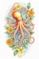 octopus, snowdrop, rose,  marigold flower tattoo design idea