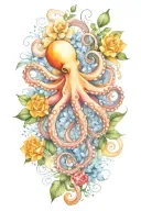 octopus, snowdrop, rose,  marigold flower tattoo design idea