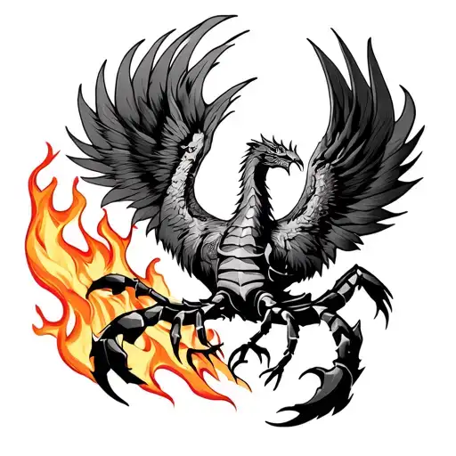 Cancer and scorpio zodiac with Phoenix rising from flames tattoo design idea