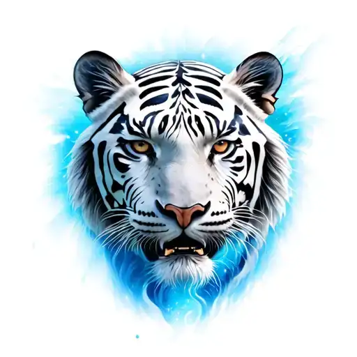 white tiger in a blue comet tattoo design idea