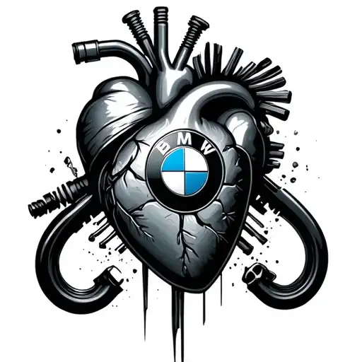 mechanic heart with bmw logo tattoo design idea