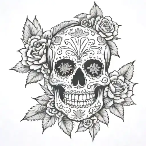 lebanese cedar tree and mexican sugar skull tattoo design idea