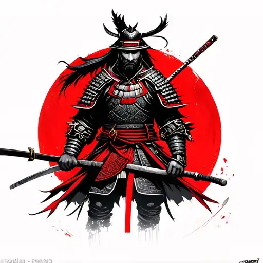 black and red samurai warrior tattoo design idea