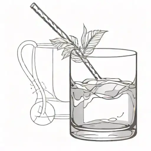 A glass of vodka with a bent straw tattoo design idea