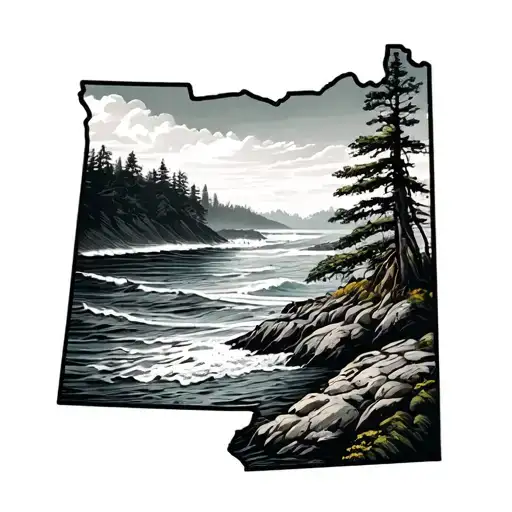 state outline Oregon coast sea tattoo design idea