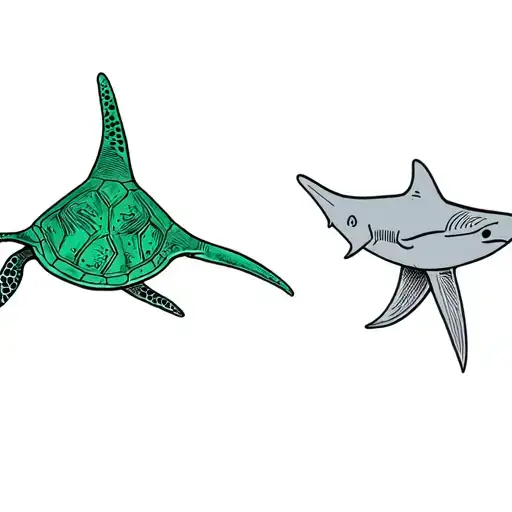 green sea turtle, eagle ray and black tip reef shark tattoo design idea