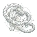 snake wrapped around an d20 dice set tattoo design idea