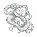 snake wrapped around an d20 dice set tattoo design idea