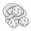 snake wrapped around an d20 dice set tattoo design idea
