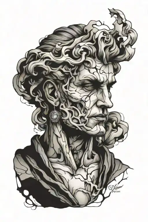 marble bust cracked tattoo design idea