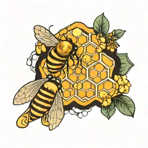 honey and honeycomb pattern tattoo design idea