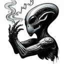 Alien Smoking Sagittarius music notes tattoo design idea