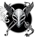 Alien Smoking Sagittarius music notes tattoo design idea