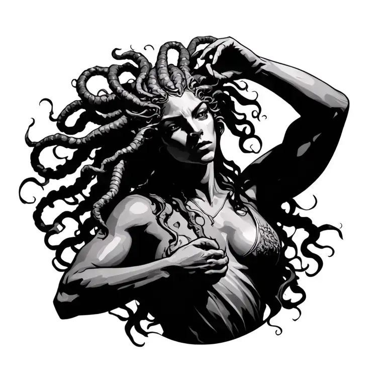 medusa in warrior pose tattoo design idea