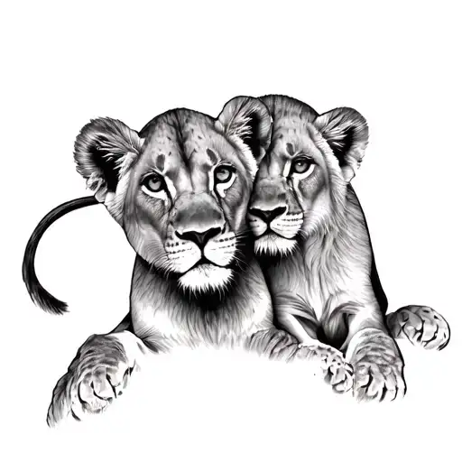lioness 2 lion cubs tattoo design idea