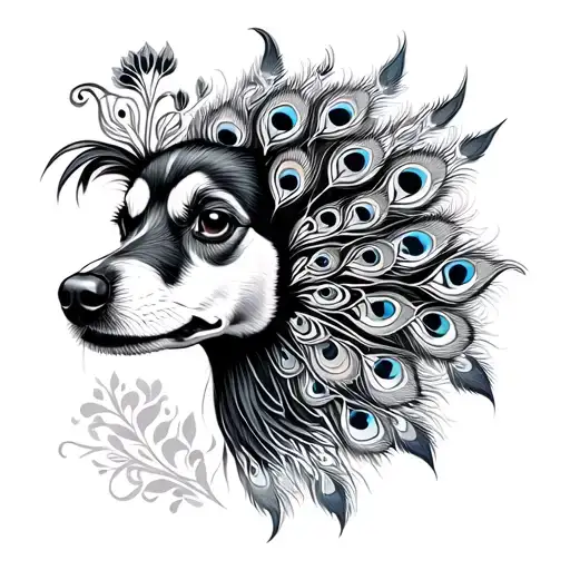 dog headed peacock tattoo design idea