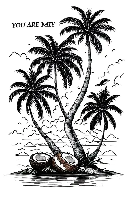 "Santos you are my life" coconut trees tattoo design idea