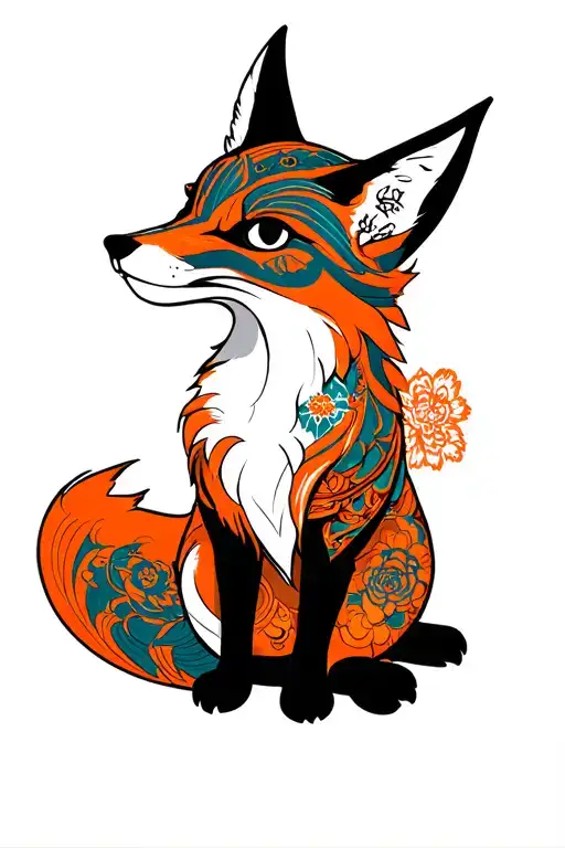 fox gemetric and haida style tattoo design idea