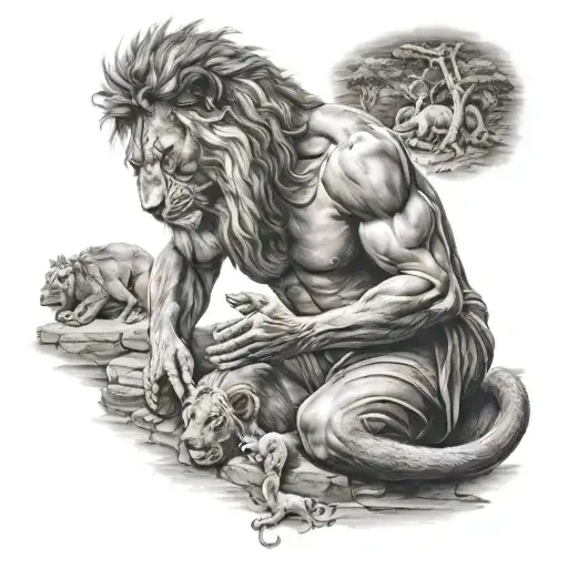 Daniel praying in the lions den Unterarm tattoo design idea