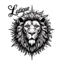 "Latigue" lion head, phoenix, sun, bible for bicep tattoo tattoo design idea