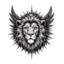 "Latigue" lion head, phoenix, sun, bible for bicep tattoo tattoo design idea