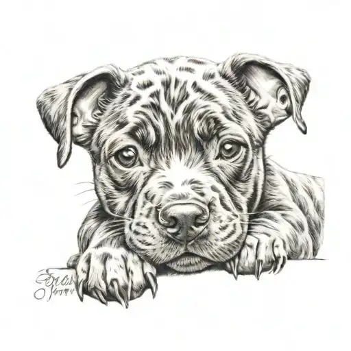 brindle staffy puppy and white tattoo design idea