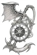 scythe with a clock representing death tattoo design idea