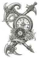 scythe with a clock representing death tattoo design idea
