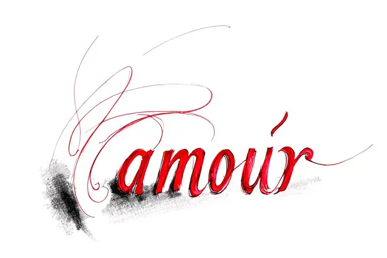 the word 'amour' in red with a blurry shadow in black tattoo design idea