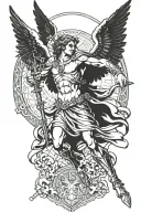 St. Michael archangel slaying satan rennaisance style Catholic saint tattoo design idea