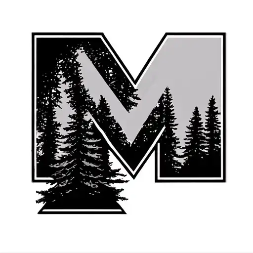 black and white university of michigan "M" incorporating pine trees tattoo design idea