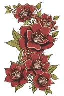 Maroon flower and babies breath with name down stem tattoo design idea